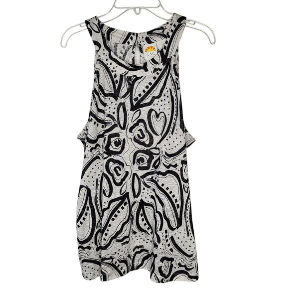C & C California Sleeveless Linen Top Black & Gray Print Women's Large - Picture 1 of 7